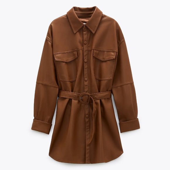 Zara Faux Leather Belted Overshirt Dress - Picture 15 of 16